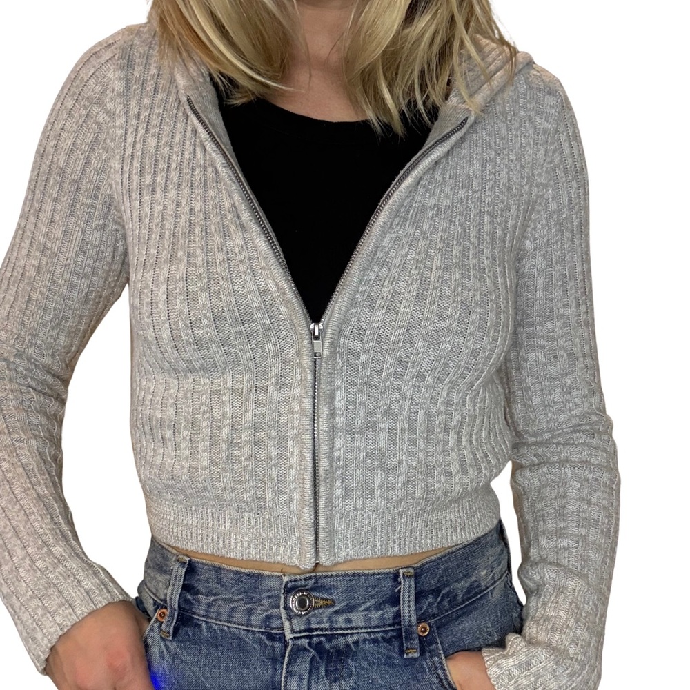 Aeropostale Women's Light Gray Ribbed full zip Cardigan size medium